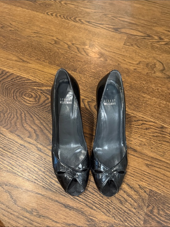 Stuart Weitzman Shoes - Stuart Weitzman Black Patent Peep-Toe Heels